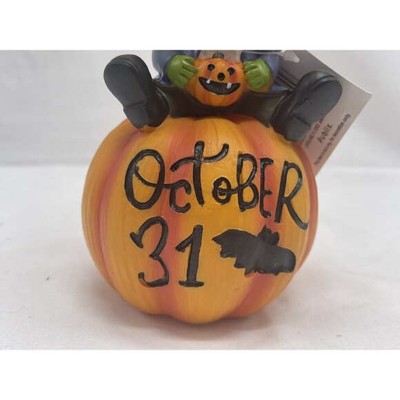 HALLOWEEN PUMPKIN HEAD MAN CERAMIC FIGURE  6” RARE - Picture 3 of 9